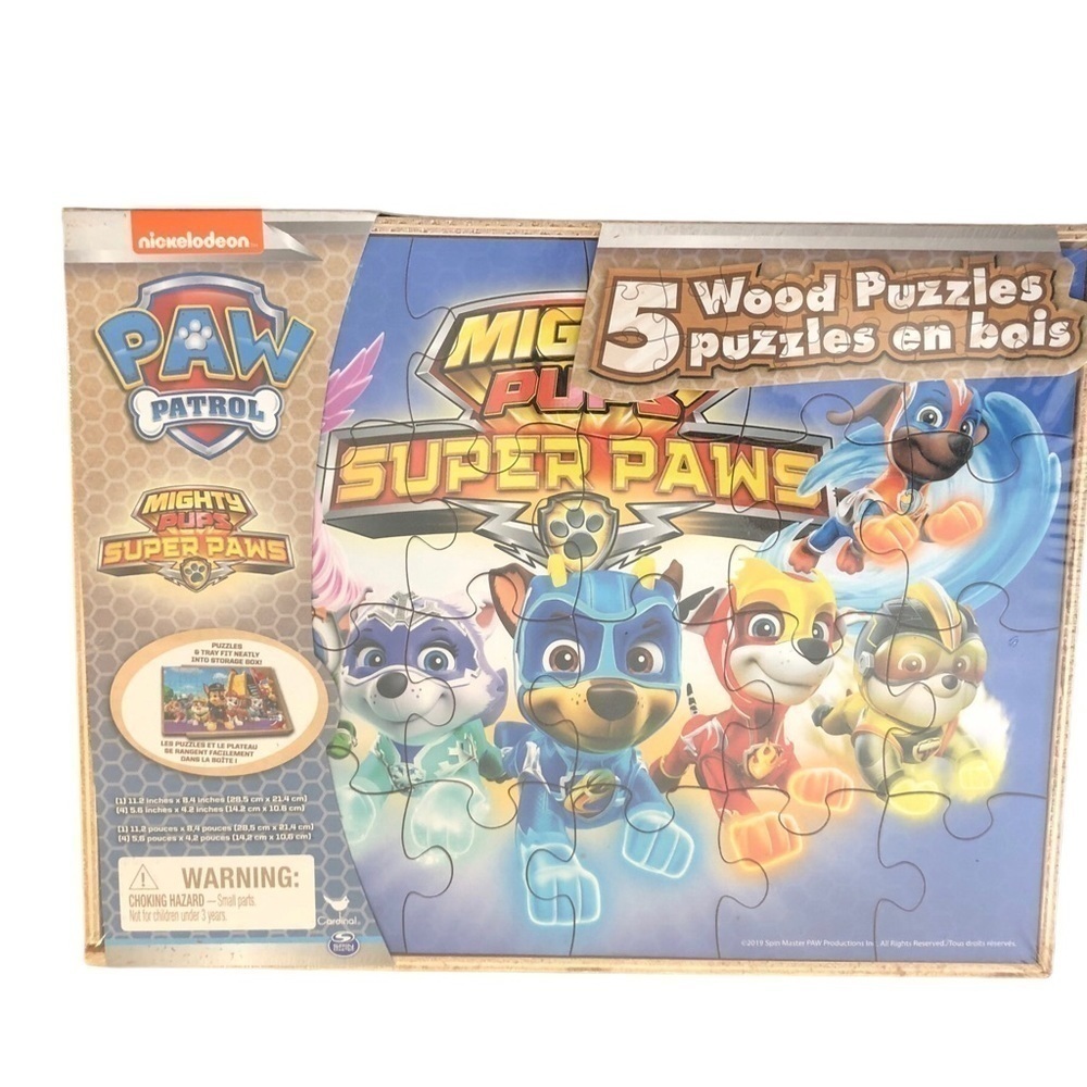 Paw Patrol Super Paws Mighty Pups 5 Wood Puzzles Lot Sealed Nickelodeon Gift